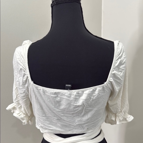 Windsor White Puff Sleeve Wrap Blouse size L crop - Picture 7 of 9